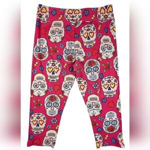 No Boundaries 2X Size 19 Pink Sugar Skull Capri Leggings 2660-A